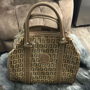 Fendi Tan Satchel with Geometric Pattern